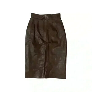 Vintage 70s Brown Leather Pencil Skirt EU 36 XXS
